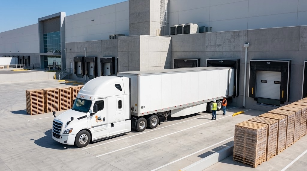 Lion Road trailer at a warehouse loading dock