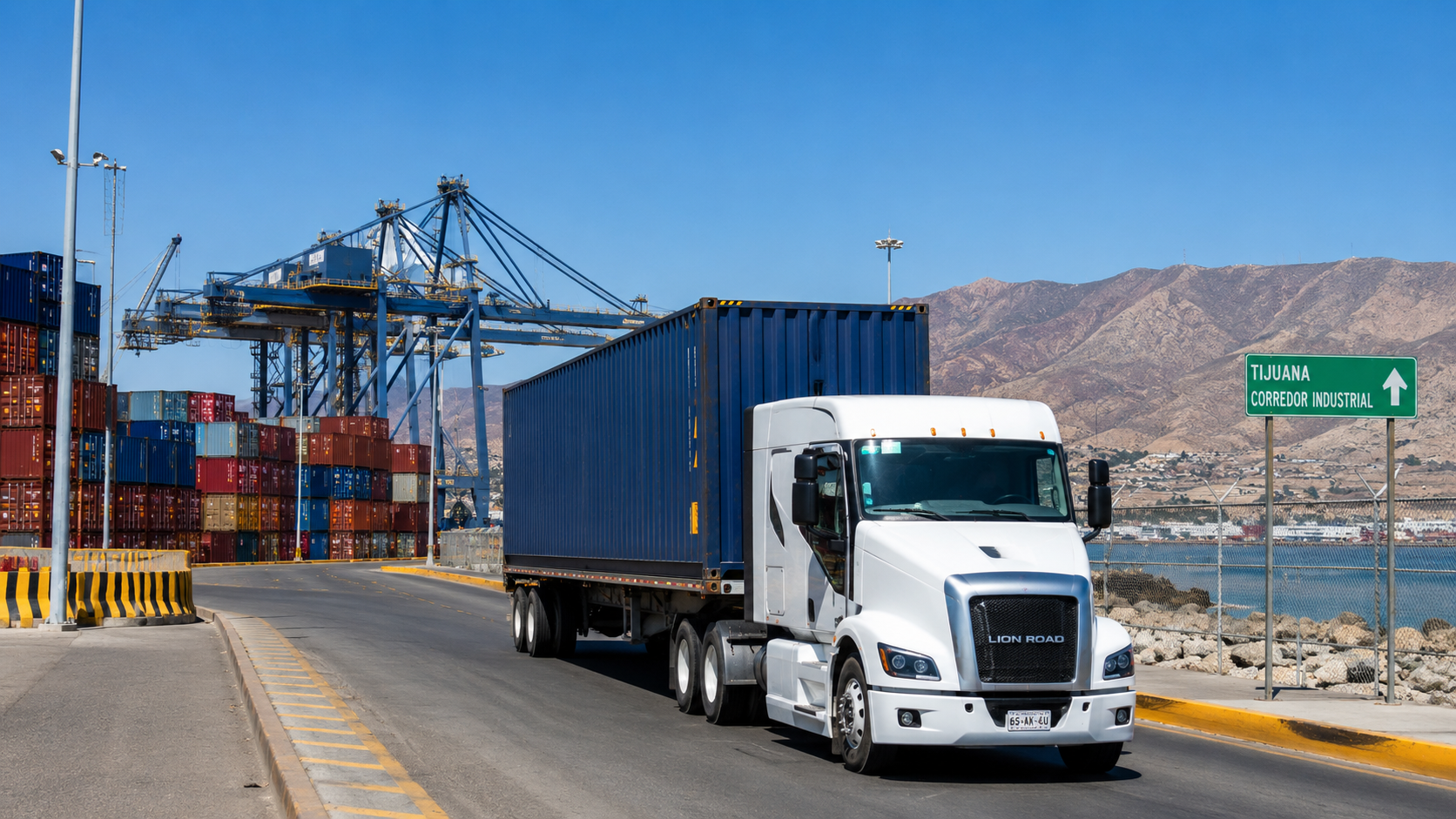 Container chassis transportation near Tijuana's industrial corridor